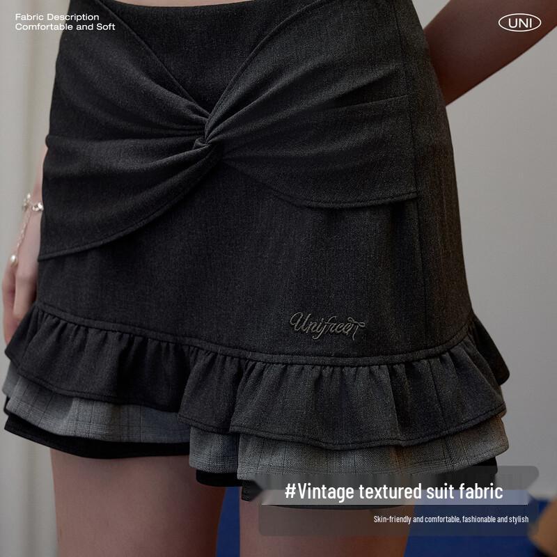 UNIFREE American Retro Asymmetrical Ruffle Mini Skirt