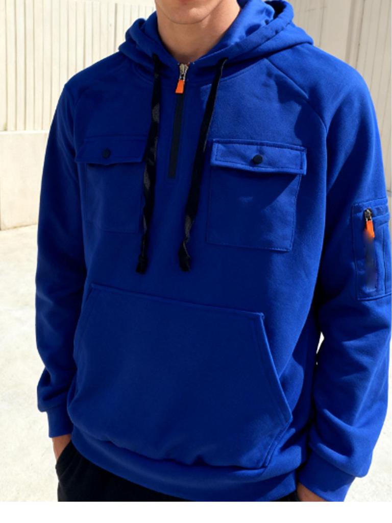 Men's Fleece Hooded Sweatshirt with Dual Chest Pockets - Casual, Trendy Zipper Pullover for Autumn and Winter