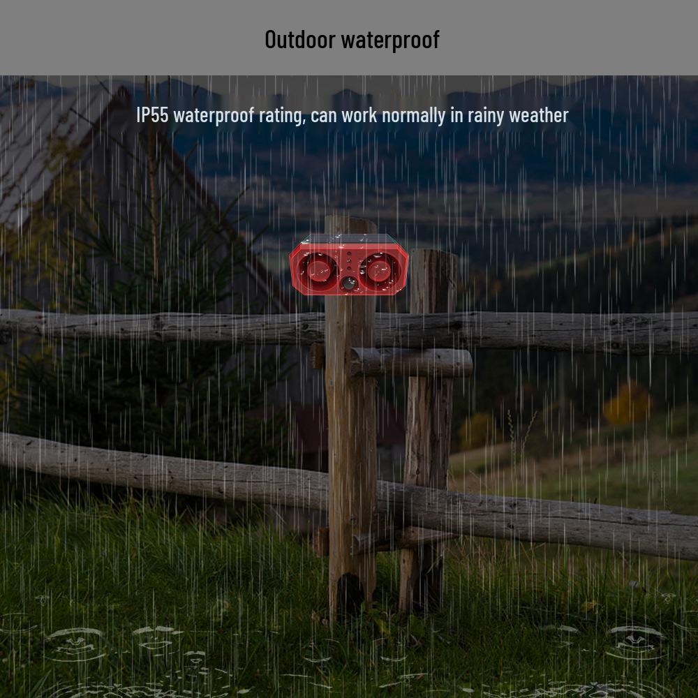 High-Power Dual Speaker Solar Animal Repeller with Infrared Sensor and Red/Blue Strobe Light