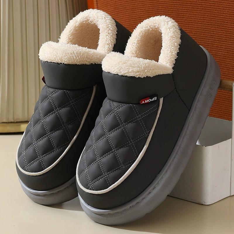 Autumn Winter Warm Snow Boots for Women Plush and Thick Insulation for Warm Home Cotton Shoes Waterproof and Anti Slip Solid Color Cotton Slippers