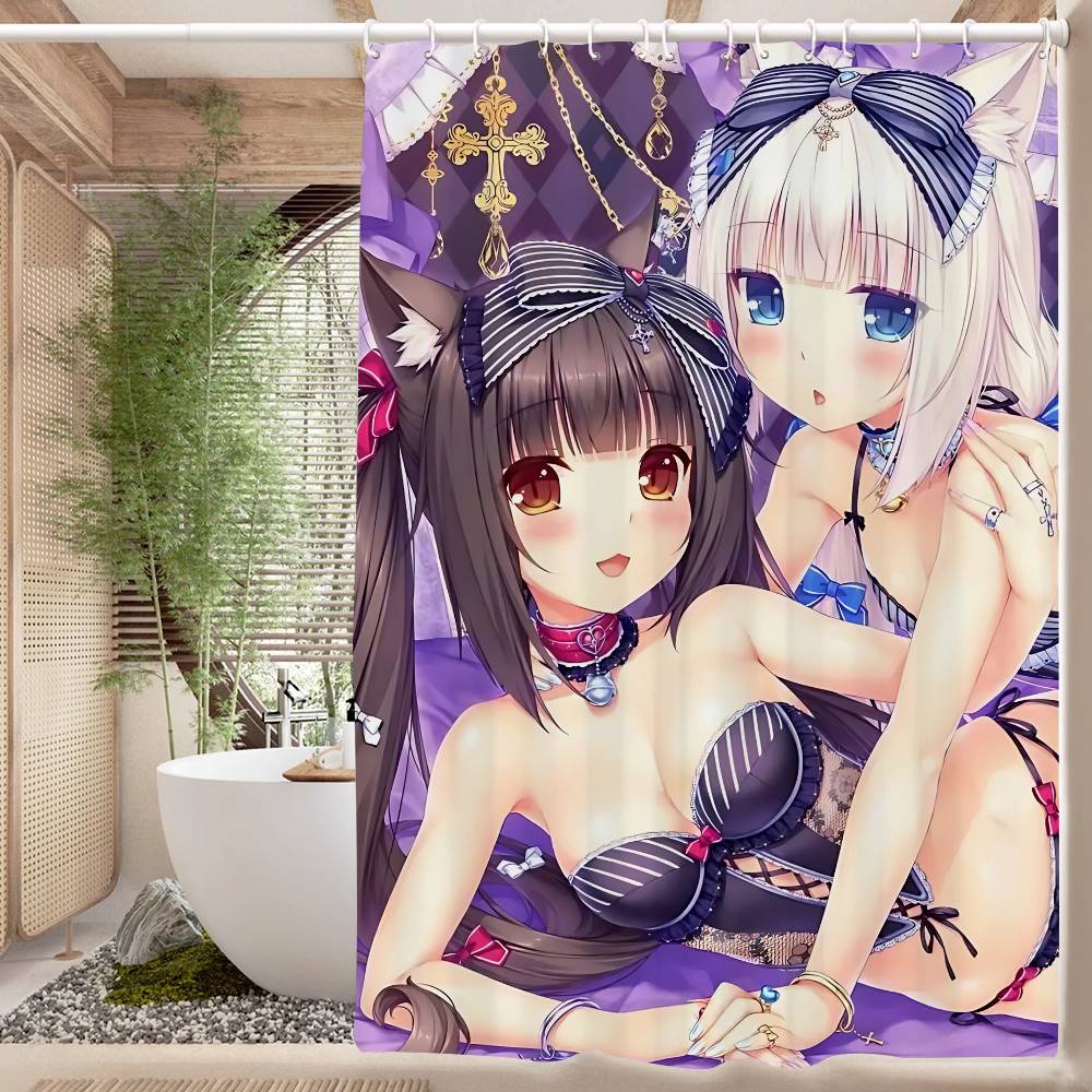

Nekopara Неко Аниме Паттерн Занавеска для Ванной Душевая Занавеска Водонепроницаемая с 12 Крючками Домашний Декор 180x200 cm
