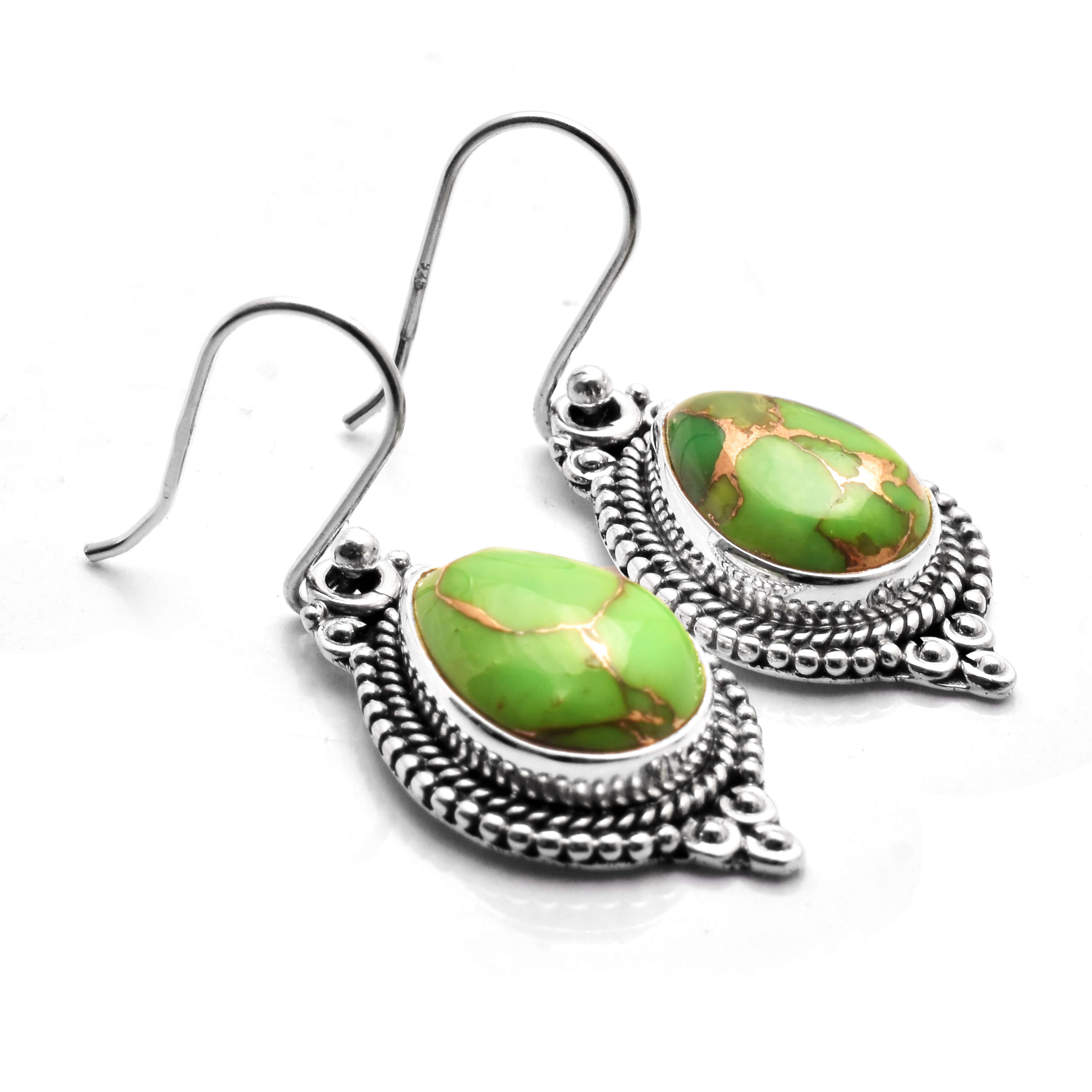 

Green Turquoise Gemstone Earrings Solid 925 Sterling Silver Handmade Earrings Jewelry Gift For Women And Girls E-3579