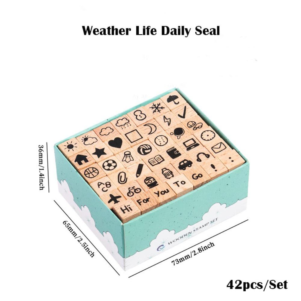 42Pcs/Set Lightweight Mini Stamp Numbers Seals Wooden Multipurpose Letters Seals Clear Carving Geometric Figures Seals