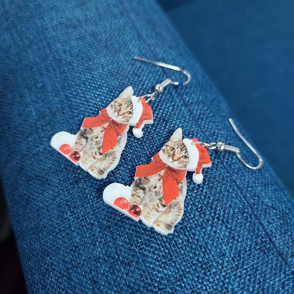 Adorable Christmas Cat Earrings Charms for Stage Performance Show Holiday Season