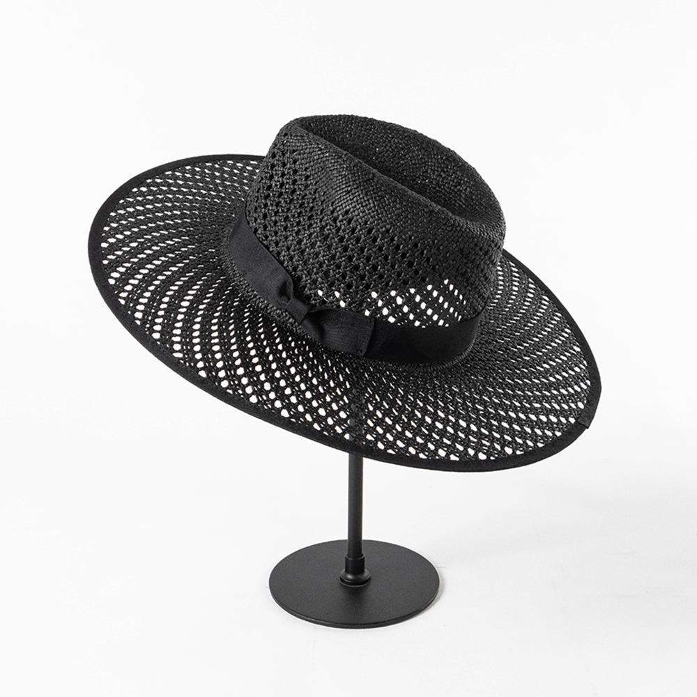 202601-HH5219B Dropshipping Britain hollow out handmade grass solid Breathable fedoras cap men women leisure panama jazz hat