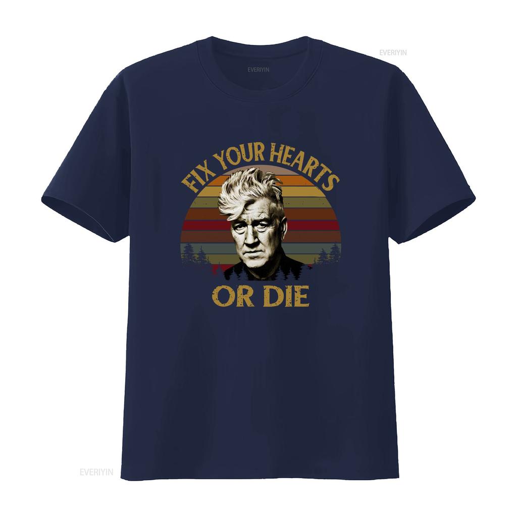 Retro David Lynch Fix Your Hearts Or Die Vintage T Shirt for Twin Peaks Fans vintage Washed homme Breathable