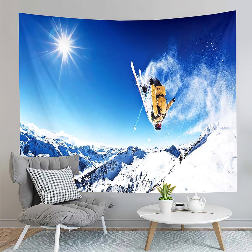 Winter Ski Tapestry Extreme Sports Hobby Tapestry Skiing Downhill Tapestry Home Living Room Bedroom Dorm Decor Background Cloth