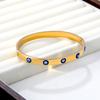 Blue Turkish Eyes Drip-Oil Gold PVD Plated Bangles Waterproof Stainless Steel Hard Bracelets for Female Girl Wrist Jewelry Gifts