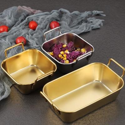 Koreanische Quadratische Platte aus 304 Edelstahl Langlebig Kreativ Doppelte Ohren Snacks Platte Kühlplatte Fried Chicken