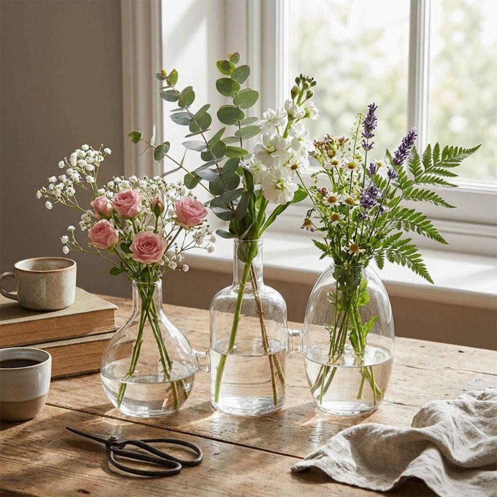 Transparent Glass Vase Triple Connected Flower Holder Plant Terrarium Minimalist Floral Bottle Tabletop Plant Vase