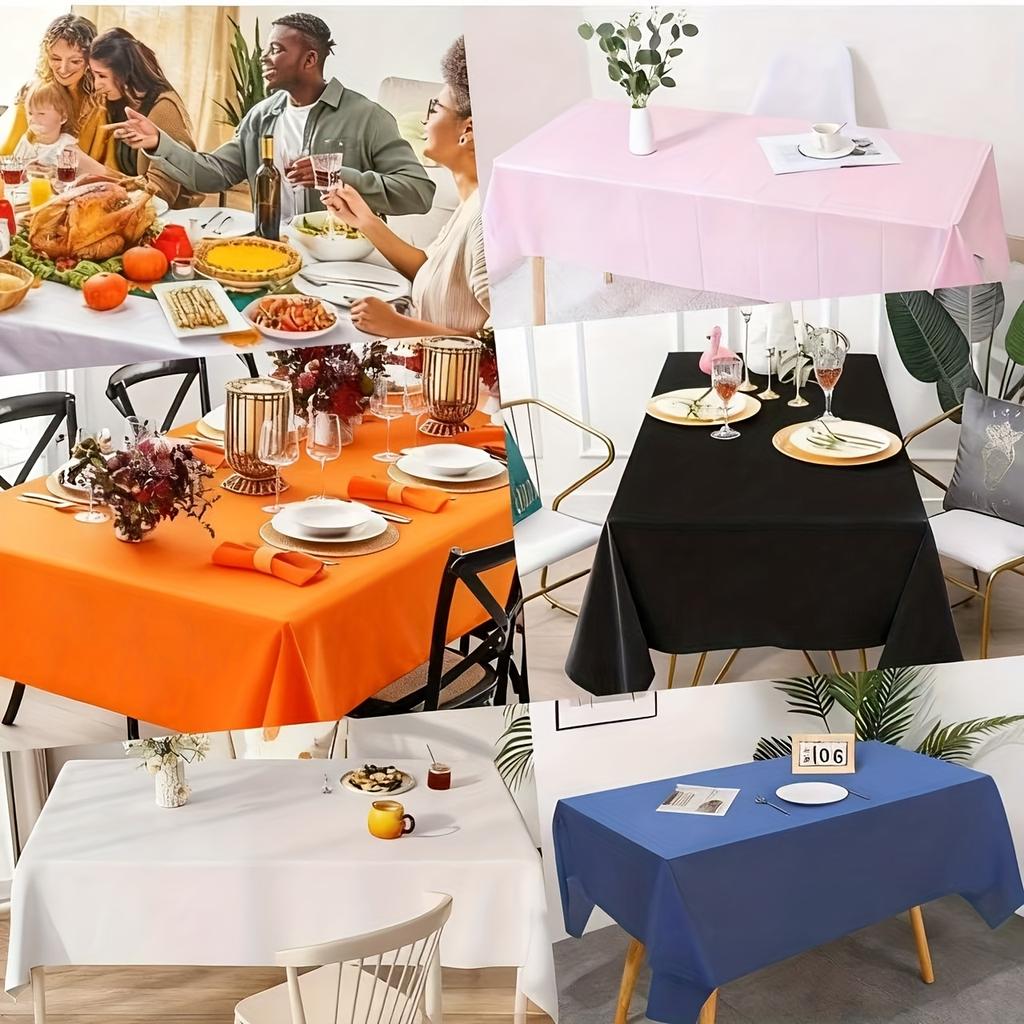 12 Colors Available Solid PEVA Anti-Wrinkle Disposable Rectangular Tablecloth, Suitable for Indoor And Outdoor Parties, Picnics, Birthdays, Weddings
