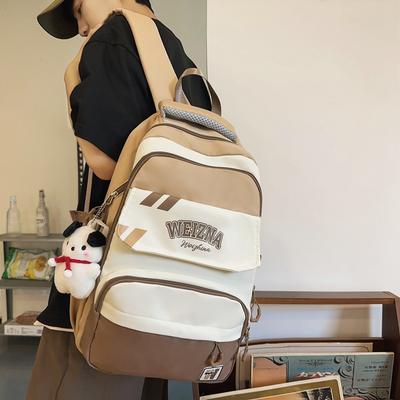 Fashionable Cute Letter Print Contrast Large Capacity Burden Reducing Backpack for Junior High School and High School Students Schoolbag Women