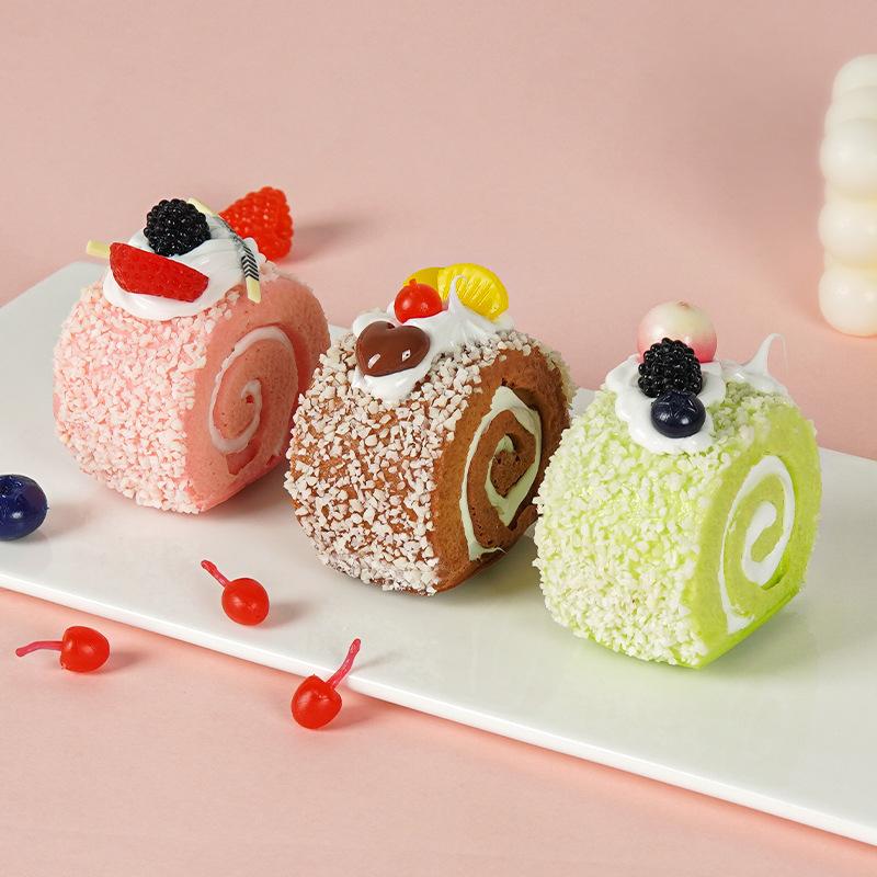 6pcs Simulation Cake Food Model Fake Cake Dessert Artificial Faux Swiss Roll Model Decoration Display Party AD Photography Props
