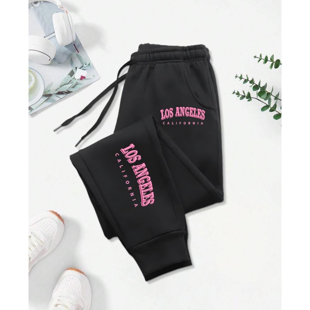 Los Angeles California Pink Letter Prints Print Pant Woman Drawstring Pocket Sweatpants Sport Jogger Casual Autumn Trouser