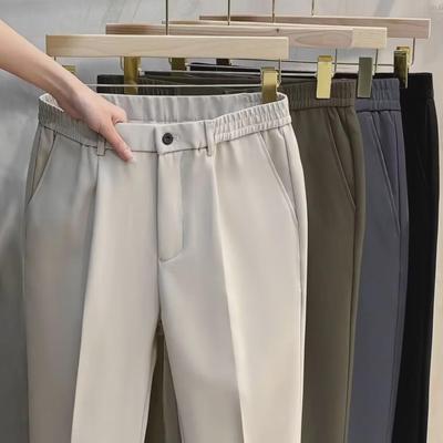 Men's Large Slim Straight Black Pants for Autumn/Winter