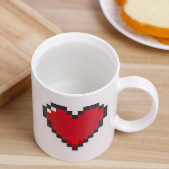 330ML Color Changing Ceramic Mug Battery Heart Thermometer Brain Bulb Pattern Coffee Tea Mug Temperature Color Changing