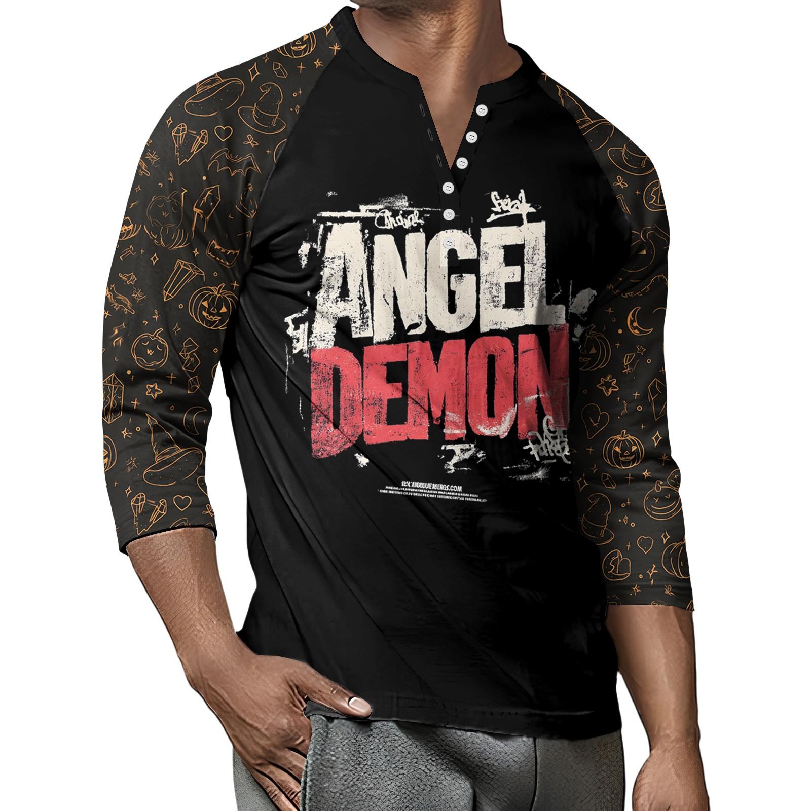 

Men s Button-Down Contrast Raglan 3/4 Sleeve Top XXXL