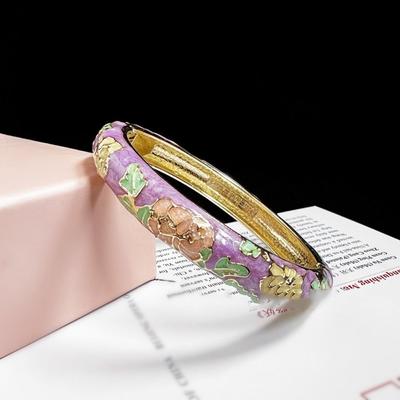 Emaille Chinese Cloisonné Armband Traditionele Dubbele Armband Pioen Filigraan Bloemenarmband Etnische Klassieke Dames Polsband
