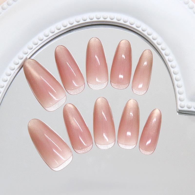 Smart cat eye streamer blush gradual change simple almond nail ins wind removable wearing armor 30 pieces