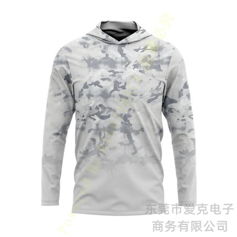 Mens Quick-Dry UV Protection Fishing Jacket With Hood Camouflage Outdoor Long Sleeve Sunproof Coat