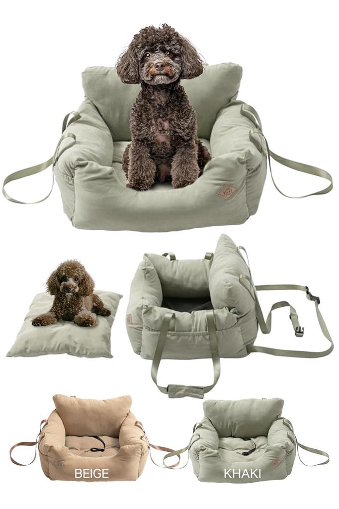 CLEAN HOUSE Washable Car Bed with Leash and Strap, Khaki