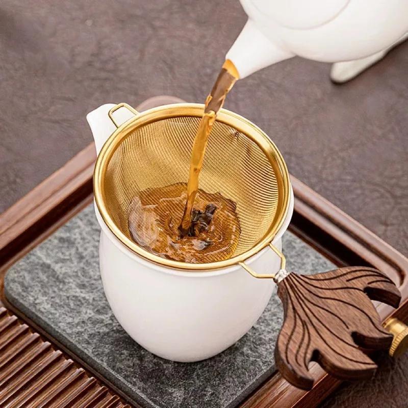 Fishtail Shape Tea Filter Wooden Handle Stainless Steel Tea Strainer Traditional Kung Fu Tea Ceremony Utensils Home Kitchen Tool