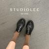 Small Leather Shoes Women's Retro British Style Single Shoes Leather Single Shoes Thick Heel Loafers Autumn and Winter New Models Explosion