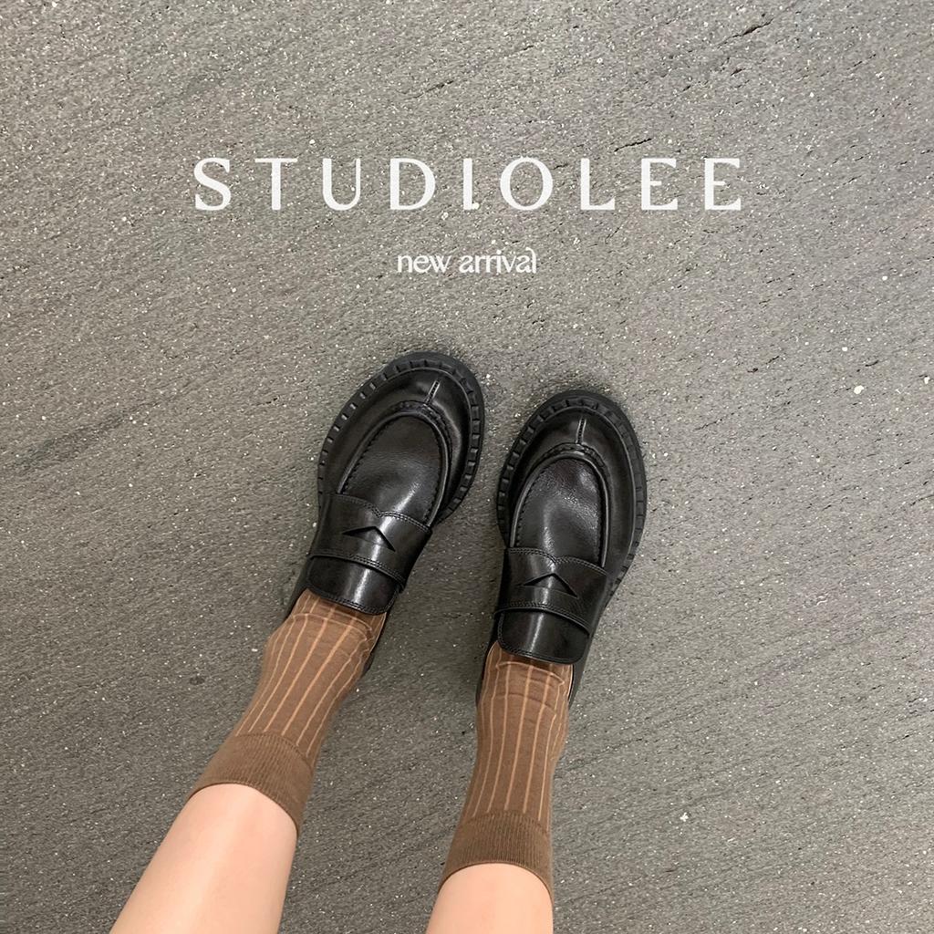 Small Leather Shoes Women's Retro British Style Single Shoes Leather Single Shoes Thick Heel Loafers Autumn and Winter New Models Explosion
