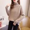 Women's Sweater High Neck Knitted Top Autumn Casual Women Sweaters Solid Loose Warm Knitwears