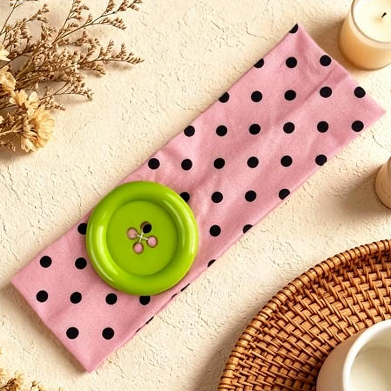 

New Summer Dopamine Large Button Wave Dot Headband Fashion Korean Ins Elastic Headband Sports Fitness Sweat-absorbent Hairband