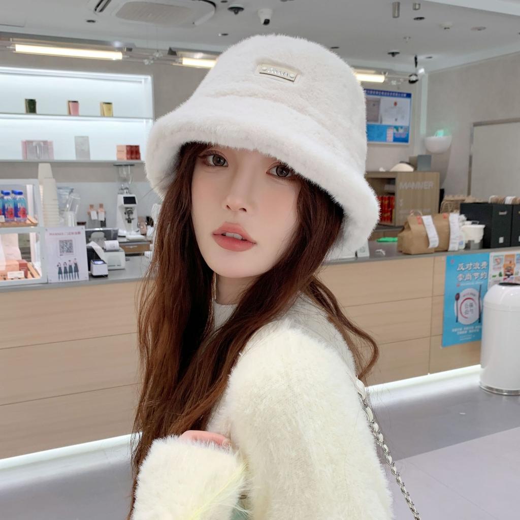 Women's New Winter Warm Fisherman's Hat Korean Style Fashion Fashionable and Versatile Solid Color Imitation Rabbit Hair Pot Hat