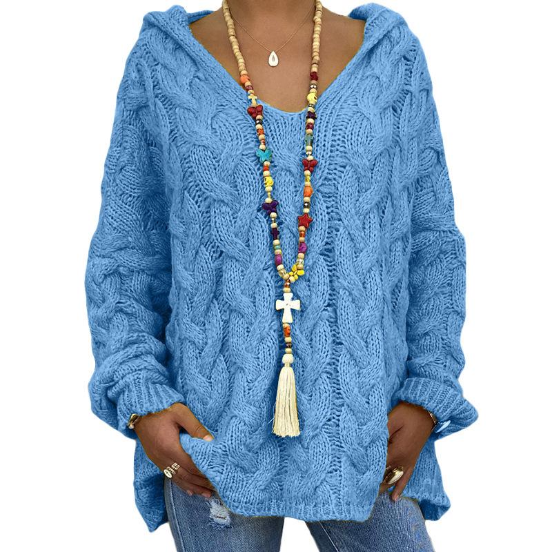 TIFICY Moda feminina casual outono inverno cor sólida estampa manga comprida suéteres com capuz