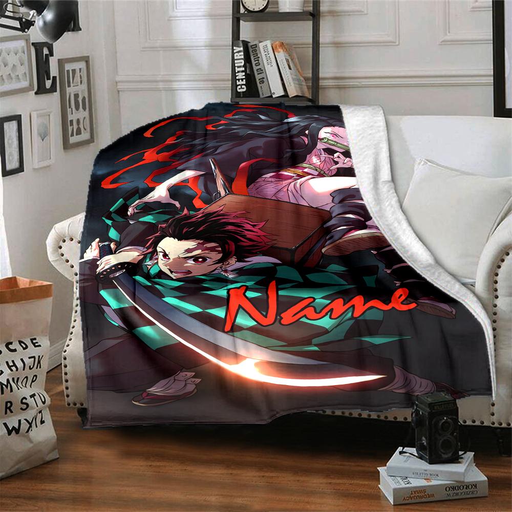 Custom Name Demon Slayer Theme Printed Blanket - Perfect for Couch, Bed, Travel & Outdoor Use | Machine Washable, Cozy & Durable.