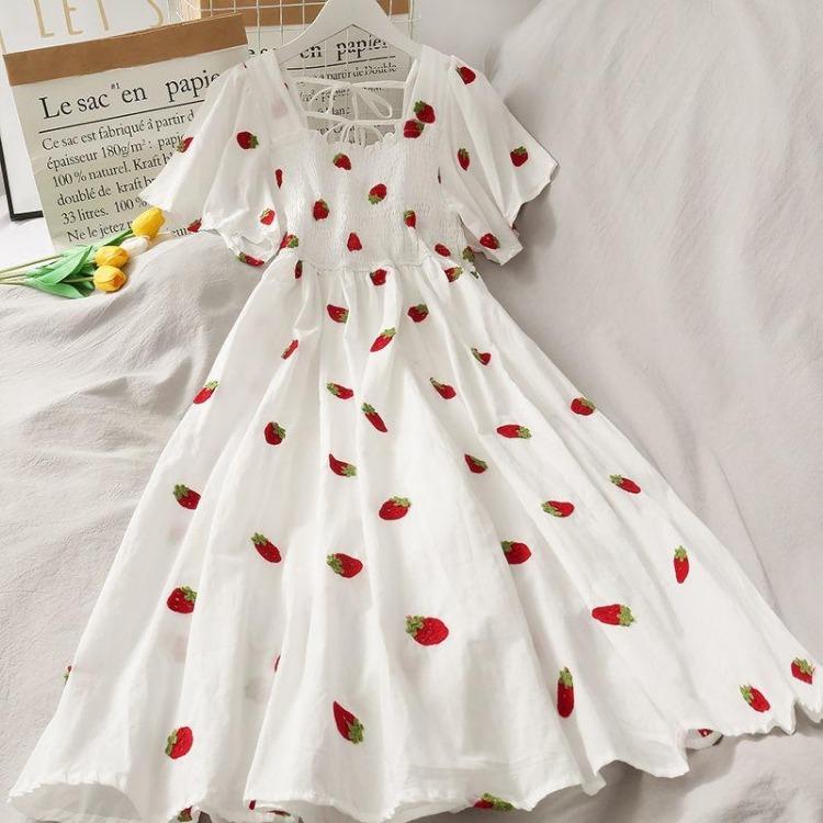 

Sweet Fruit Printed Small Fresh A-line Skirt Dress S червоний