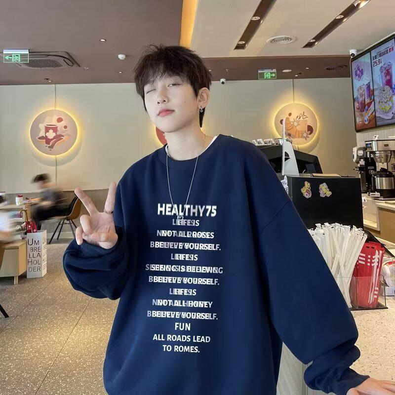 Trendy American High Street 2025 Autumn/Winter Round Neck Printed Long Sleeve Hoodie Pullover