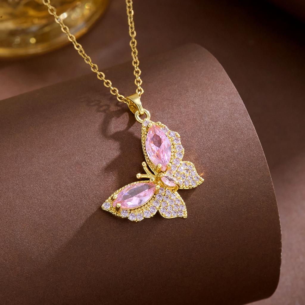 Personalized Hip-hop Fashion Design Sense Colored Zircon Butterfly Necklace Female Niche Cold Fashion High Sense Necklace Female