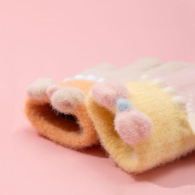 Rękawiczki Jesienno-Zimowe Odporne na Zimno Pogrubione Kokardka Pełne Palce Rękawiczki Dziecięce Rękawiczki Dzianinowe Wiatroodporne Termiczne Grube Rękawiczki Śnieżne