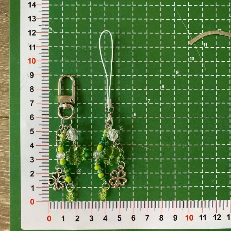 Sweet Grass Leaf Bead Charm Pendant Chain Phone Strap Pocket Keychain Strap Hangings Decoration for Key Bag Purse