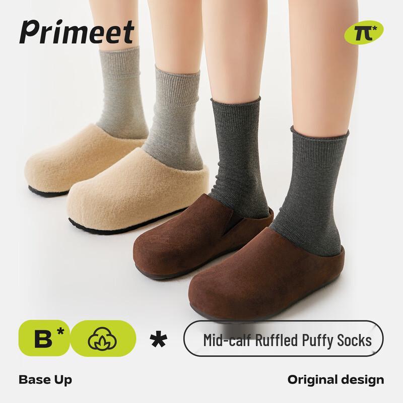 PRIMEET Women s Ruffled Mid-Tube Cotton Socks One Size (36-39)