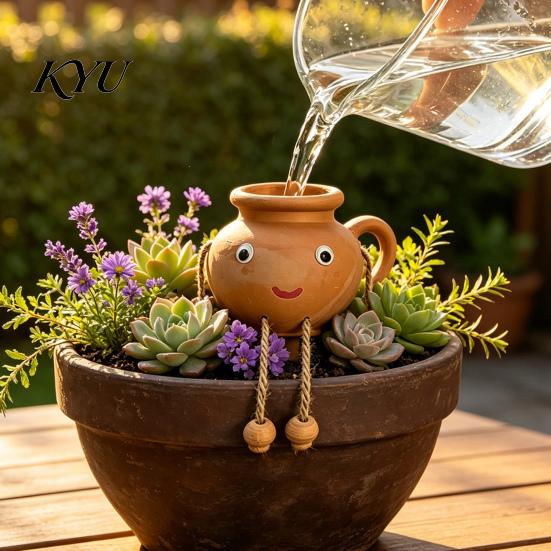 Automatic Drip Irrigation for Small Pots Terracotta Watering Spike, Cute Face Self Plant Insert Potted Pot Waterer Garden Enthusiasts Plants,