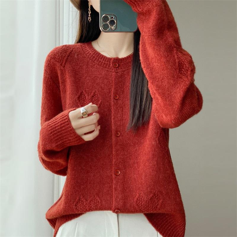 QingHe Cashmere Women's 30% Cashmere Cardigan - Soft & Warm Wool Blend Sweater