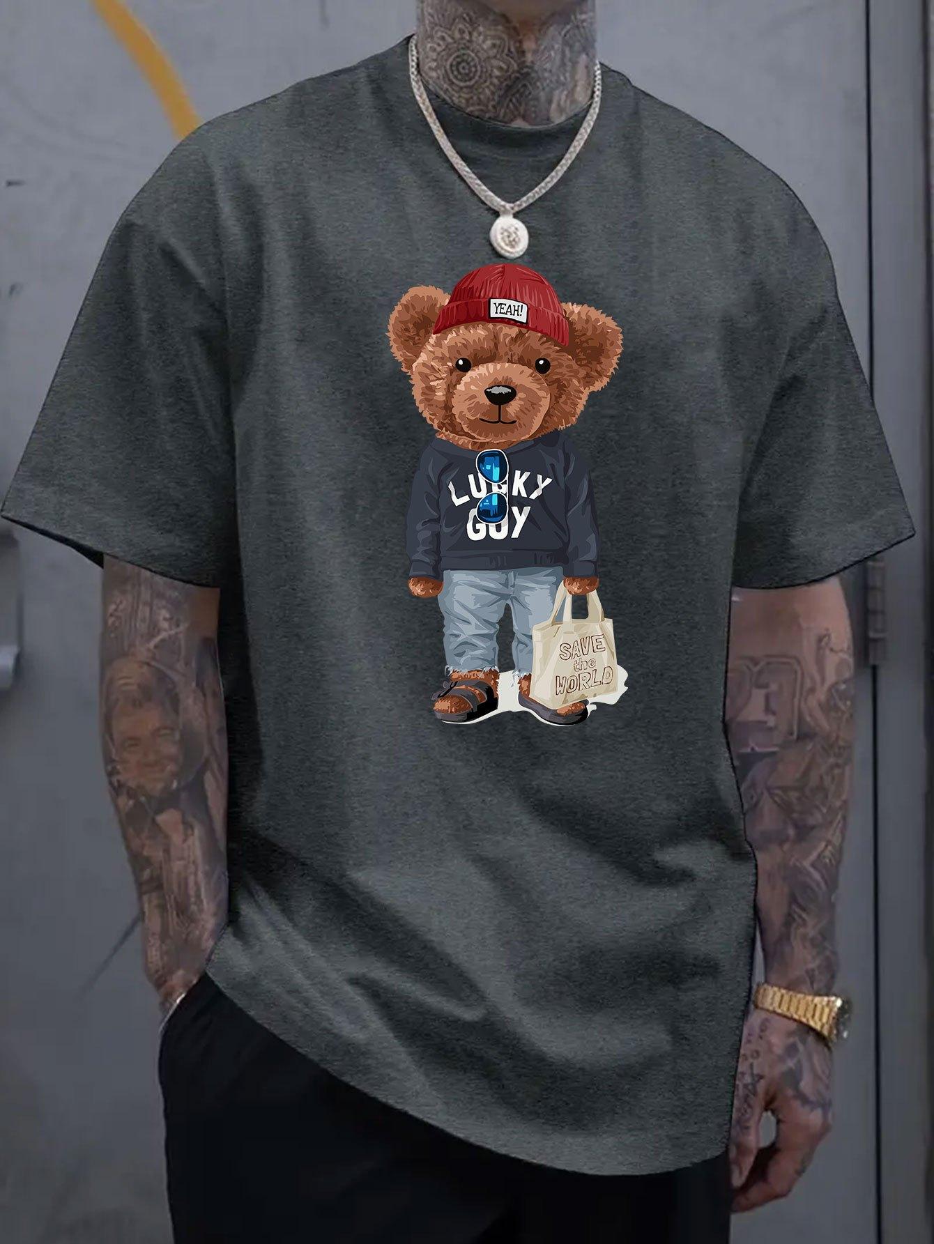 

Cartoon Bear Graphic Printed Short-sleeved Cotton T-shirt, Summer Unisex, Casual, Loose-fitting, Clothing for Men and Women 4XL