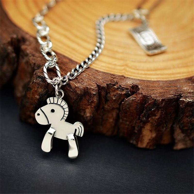 

New Creative Retro Money 925 Sterling Silver Jewelry Personality Animal Pony Clavicle Chain Horse Pendant Necklaces TYB372 серебряный