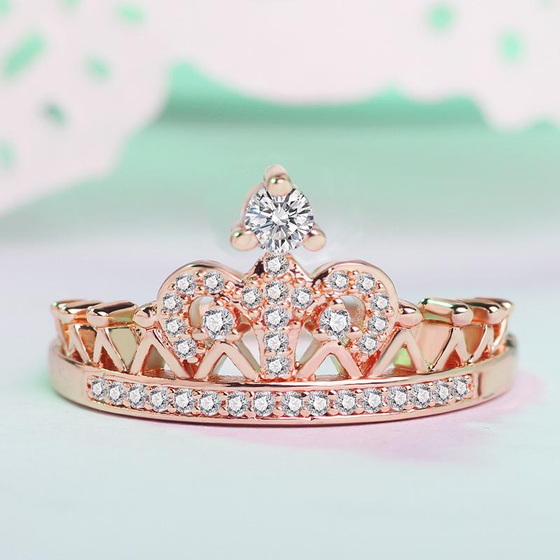 Gu Li Vintage Crystal Drill Hollow Crown Shaped Queen Style Micro Pave Crown Rings For Women Party Ring