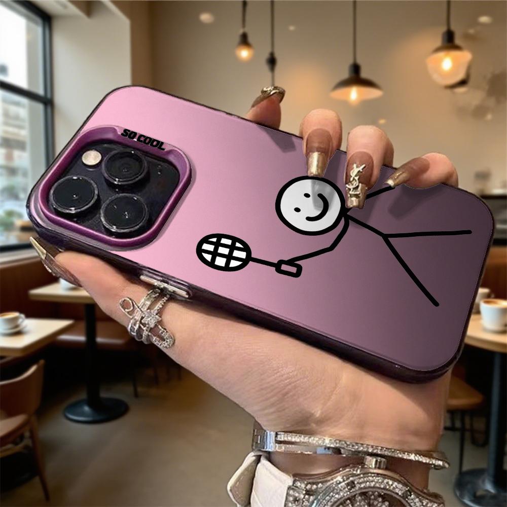 Stick Figure with Racket Phone Case for Iphone 16 15 14 13 12 11 Pro Max Mini Shockproof Anti-Scratch Protective Hard Cover