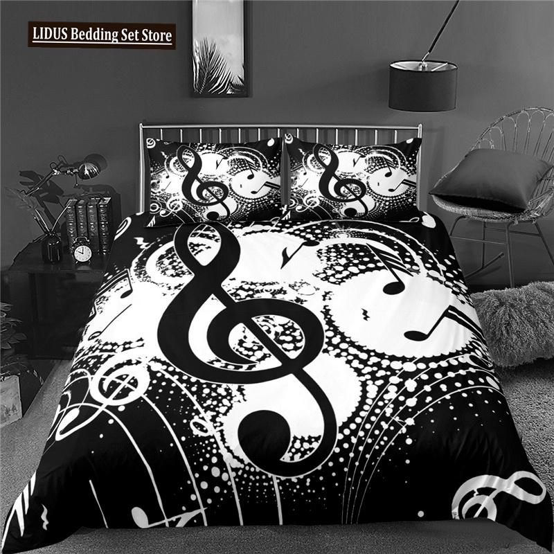 3d Music Notes Guitar Duvet Cover Set For Teens Adults Bedroom Decor 2/3pcs Music Bedding Sets Fashion Hip Hop Comforter Cover