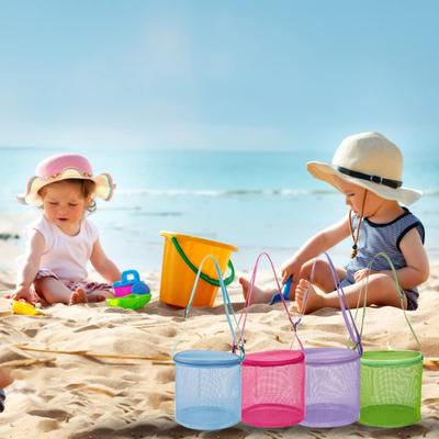 Mesh Beach Bag for Kids Toy Organizer Net Zipper Adjustable Shoulder Strap Storage Pouch Child Shell Collecting Bag Round Bucket