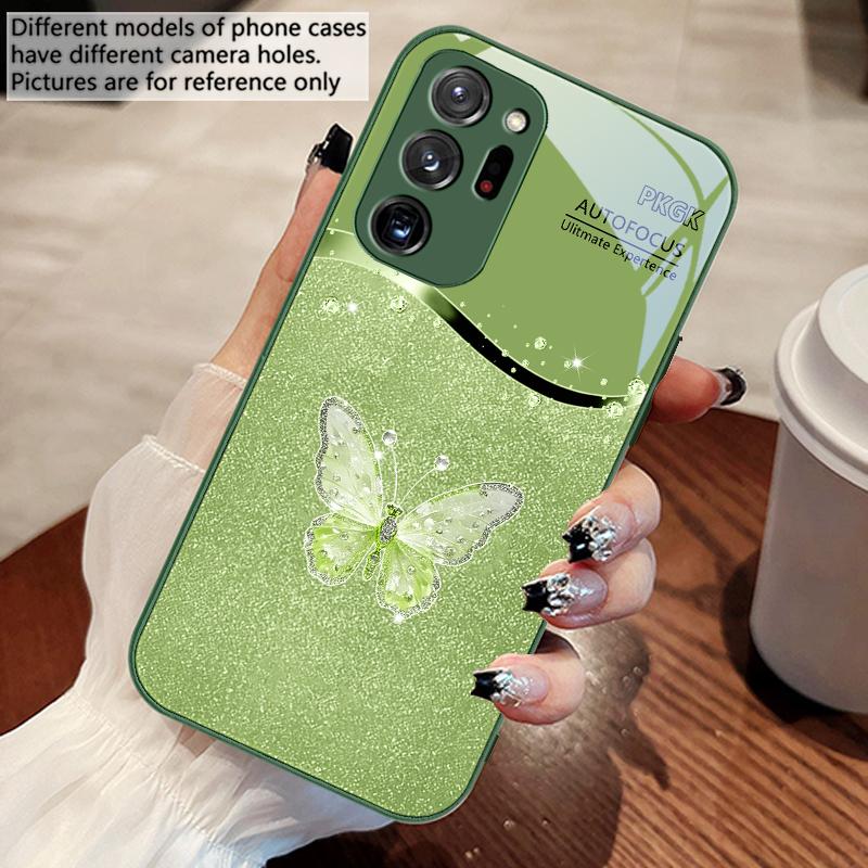

Gradient Diamond Butterfly For Samsung Galaxy Note 8 9 10 PRO 20 Ultra A01 02 03 Core 04E 4G 12 13 5G Tempering Glass Phone Case For Galaxy Note 9