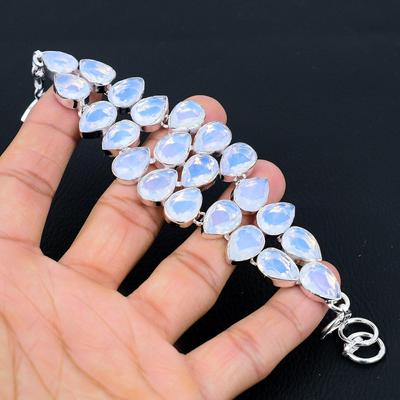Milchopal Edelstein Handgemachtes 925 Sterling Silber Armband, Opal Silber Armband, Milchopal Armband für Frauen, Unisex Armband für Geschenke