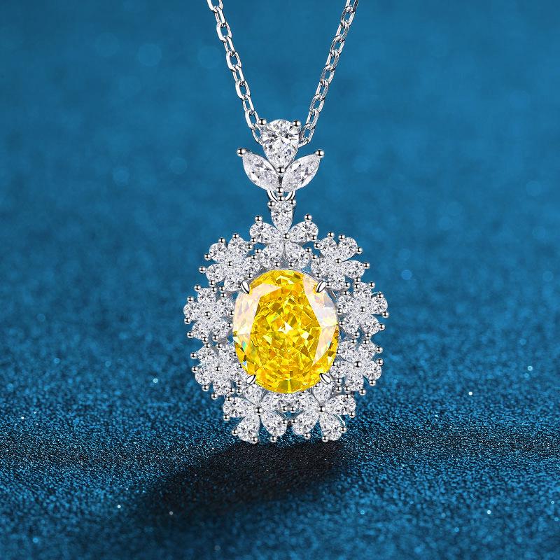 S925 Sterling Silver Ice Flower Necklace with Red, Pink, and Yellow Pendant - Elegant Noblewoman Jewelry (12x14mm) S925 Silver золотистый